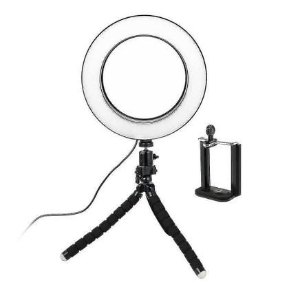 Imagem de Conjunto de acessórios de câmera lâmpada selfie/anel de luz 16 cm com suporte maleável