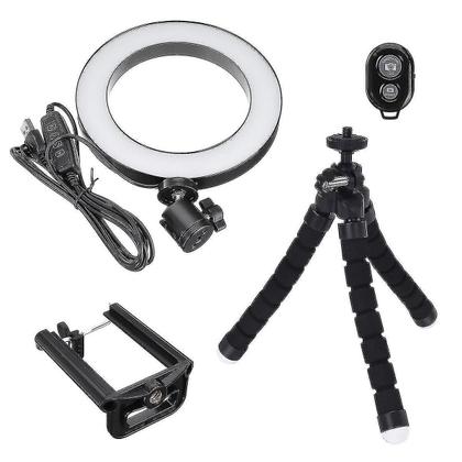 Imagem de Conjunto de acessórios de câmera lâmpada selfie/anel de luz 16 cm com suporte maleável