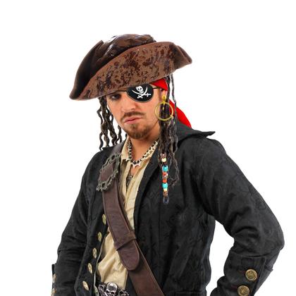 Imagem de Conjunto de acessórios de fantasia, chapéu de pirata com dreadlocks para o Halloween