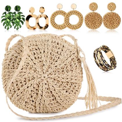 Imagem de Conjunto de acessórios Hicarer Beach Purse Brincos Straw Bag