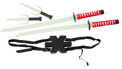 Imagem de Conjunto de acessórios: mochila Rubies Dragon Ninja com espadas e facas