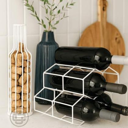Imagem de Conjunto de Adega Aramada de Mesa e Porta Rolhas Decorativo Para Vinho, Estilo Moderno