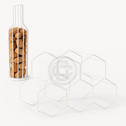 Imagem de Conjunto de Adega Aramada de Mesa e Porta Rolhas Decorativo Para Vinho, Estilo Moderno KIT PRETO