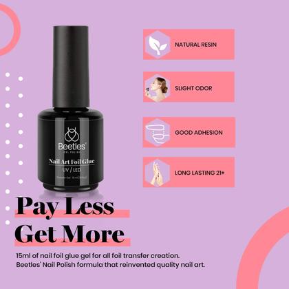 Imagem de Conjunto de adesivos Beetles Nail Foil Glue, 2 frascos de 15 ml com 20 peças de flores, borboletas e adesivos de papel alumínio, cola para transferência de unhas, arte de manicure, unhas DIY, é necessária lâmpada LED, absorva