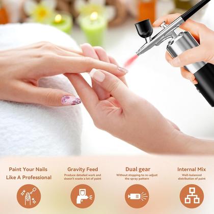 Imagem de Conjunto de aerógrafos Kit de escova de ar crpen com tinta para unhas com compressor