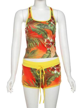 Imagem de Conjunto de Agasalho Feminino Verão - 2 Peças com Estampa Colorida (Regata e Shorts)