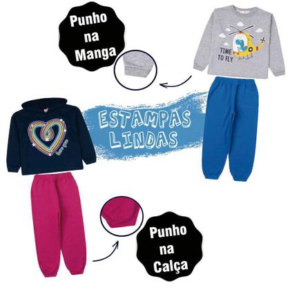 Imagem de Conjunto de Agasalho Masculino 3 Calça + 3 Blusa Com Capuz Roupas De Frio Moletom tam 1/2/3/4/6/8 Anos