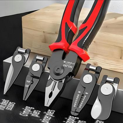 Imagem de Conjunto De Alicates Elétricos Multifuncionais 5 Em 1 Com Cabeçotes Intercambiáveis, Desencapador De