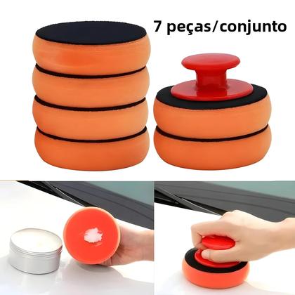 Imagem de Conjunto De Almofadas Aplicadoras De Cera Para Carro De Espuma Macia De 4 Polegadas Com Cabo