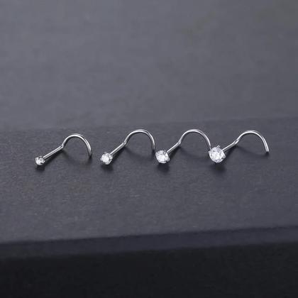 Imagem de Conjunto de Anel de Nariz de Titânio com Cristal CZ - Piercing de Narina com Parafuso - 1,5/2/2,5/3mm (20G)