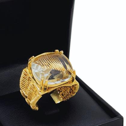 Imagem de Conjunto De Anel E Brincos Com Pedras Cristal E Zirconias Banho De Ouro 18k 382 4083