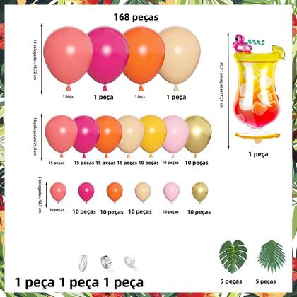 Imagem de Conjunto De Arco De Balões Tropical Havaiano De Abacaxi E Coco Rosa Aqua Azul Para Decoração De