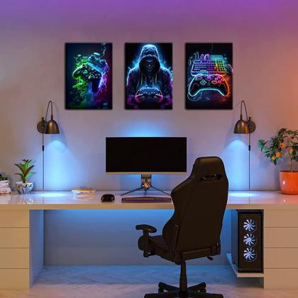 Imagem de Conjunto de arte de parede em tela BGFCE Cool Gaming para sala de jogos 30x40cm