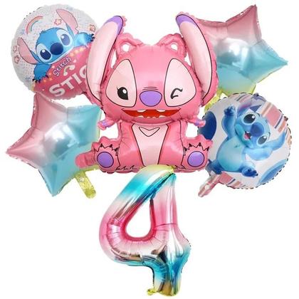 Imagem de Conjunto De Balões De Folha Rosa Angel Lilo Stitch 6 Peças Decorações Para Festa De Aniversário