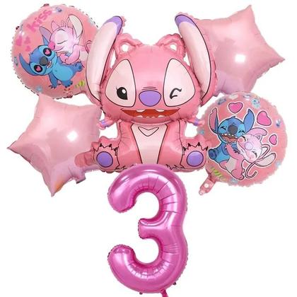 Imagem de Conjunto De Balões De Folha Rosa Angel Lilo Stitch 6 Peças Decorações Para Festa De Aniversário
