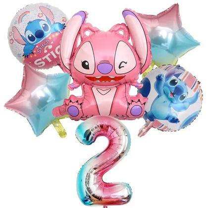 Imagem de Conjunto De Balões De Folha Rosa Angel Lilo Stitch 6 Peças Decorações Para Festa De Aniversário