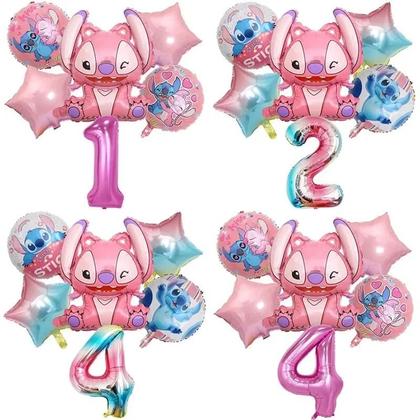 Imagem de Conjunto De Balões De Folha Rosa Angel Lilo Stitch 6 Peças Decorações Para Festa De Aniversário