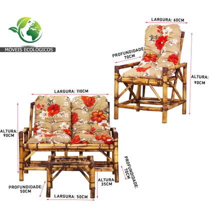 Imagem de Conjunto de Bambu com Namoradeira e Mesa de Centro + 4 Almofadas, para sacada, área externa T2