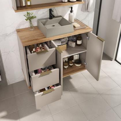 Imagem de Conjunto de banheiro aqua 76cm estilare cnj4006 nude/carvalho