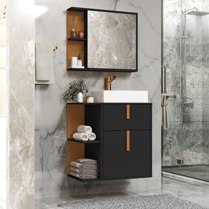 Imagem de Conjunto de Banheiro Argos Balcão Cuba e Espelho cor Preto / Nature - MJM Casa dos Móveis