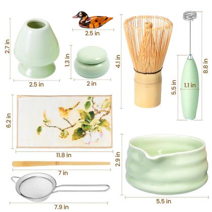 Imagem de Conjunto de batedores e taças Matcha ELIMTEC Green, pacote com 9