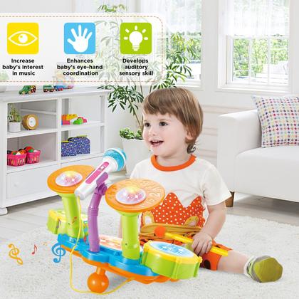 Imagem de Conjunto de bateria DeAO Kids com microfone e 2 baquetas