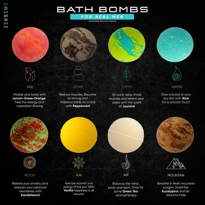 Imagem de Conjunto de Bath Bombs ZenSeMe - 8 Fragrâncias Orgânicas de 70g para Homens