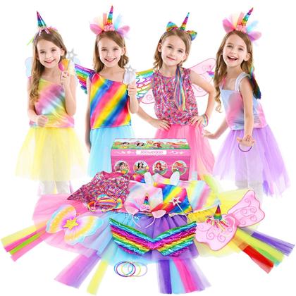 Imagem de Conjunto de baús Princess Dress Up Jeowoqao Rainbow Unicorn 3-6Y