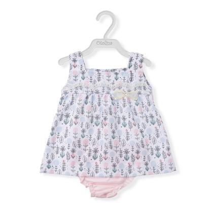 Imagem de Conjunto de Bebê Menina Otolina Vestido C/ Calcinha Folhas Rosa