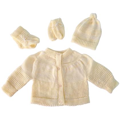 Imagem de Conjunto de bebê recém nascido kit com 3 peças (casaco, luva, gorro e sapatinho de lã) cordão