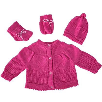 Imagem de Conjunto de bebê recém nascido kit com 3 peças (casaco, luva, gorro e sapatinho de lã) cordão