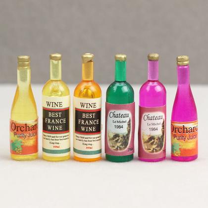 Imagem de Conjunto de bebidas em miniatura Dollhouse, 6 garrafas de vinho de resina