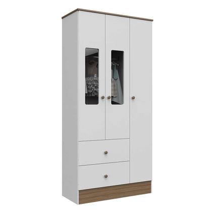 Imagem de Conjunto de Berço Minicama com Guarda-Roupa Ben Flex 3 PT 2 GV Branco e Carvalho