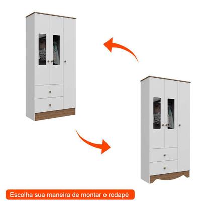 Imagem de Conjunto de Berço Minicama com Guarda-Roupa Ben Flex 3 PT 2 GV Branco e Carvalho