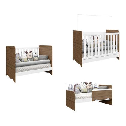 Imagem de Conjunto de Berço Minicama com Guarda-Roupa Ben Flex 3 PT 2 GV Branco e Carvalho
