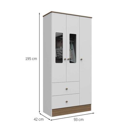 Imagem de Conjunto de Berço Minicama com Guarda-Roupa Ben Flex 3 PT 2 GV Branco e Carvalho