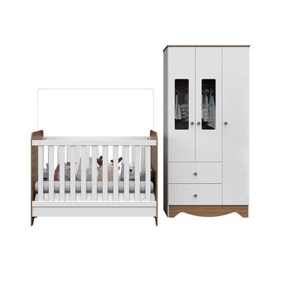 Imagem de Conjunto de Berço Minicama com Guarda-Roupa Ben Flex 3 PT 2 GV Branco e Carvalho
