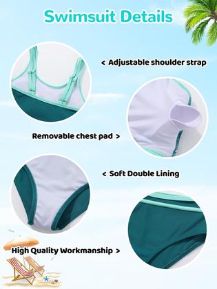 Imagem de Conjunto de biquíni ESHOO Girls verde escuro poliéster 9-15 anos