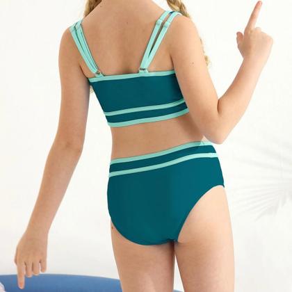 Imagem de Conjunto de biquíni ESHOO Girls verde escuro poliéster 9-15 anos