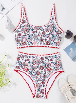 Imagem de Conjunto de biquíni feminino Herseas com estampa floral, cintura alta, vermelho, pequeno