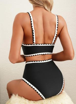 Imagem de Conjunto de biquíni feminino Herseas, preto, ponto concha, cintura alta