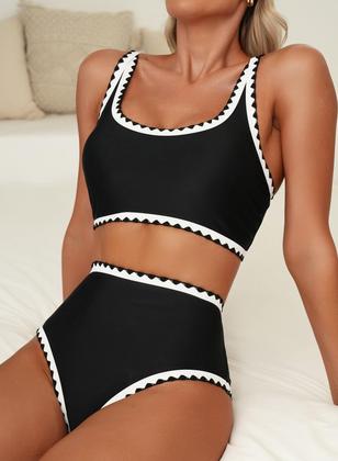 Imagem de Conjunto de biquíni feminino Herseas, preto, ponto concha, cintura alta