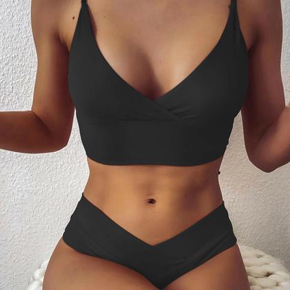 Imagem de Conjunto de biquíni feminino moda maiô de duas peças preenchido Soild Swimwear Beachwear