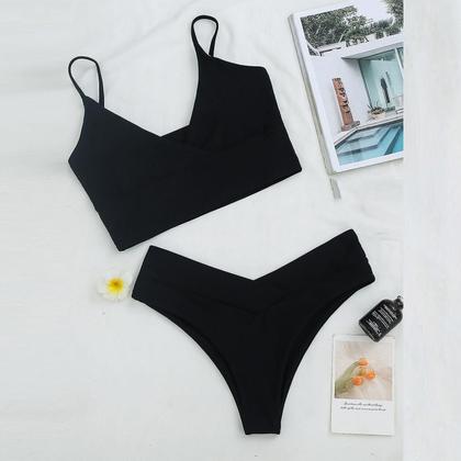 Imagem de Conjunto de biquíni feminino moda maiô de duas peças preenchido Soild Swimwear Beachwear