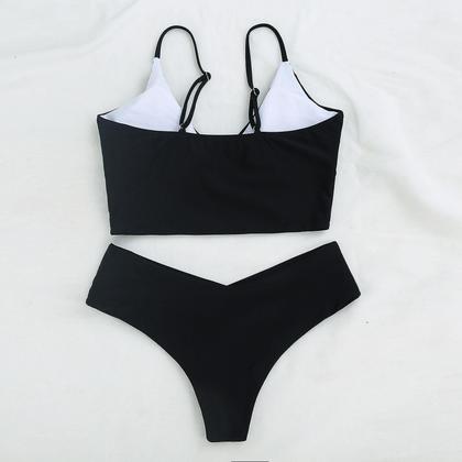 Imagem de Conjunto de biquíni feminino moda maiô de duas peças preenchido Soild Swimwear Beachwear