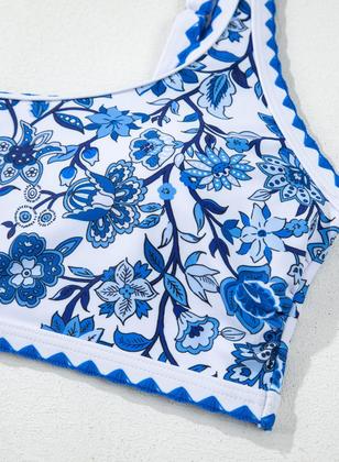 Imagem de Conjunto de biquíni Herseas com estampa floral, cintura alta, acolchoado, azul, feminino