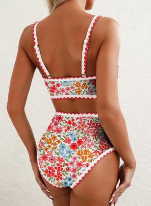 Imagem de Conjunto de biquíni Herseas Floral Color Color Block Trim de cintura alta para mulheres