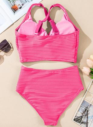 Imagem de Conjunto de biquíni Herseas, maiô feminino Twist Front, rosa choque, pequeno