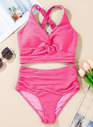 Imagem de Conjunto de biquíni Herseas, maiô feminino Twist Front, rosa choque, pequeno