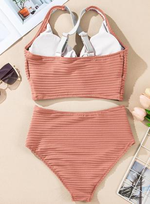 Imagem de Conjunto de biquíni Herseas, roupas de banho femininas com decote em V, cintura alta, rosa